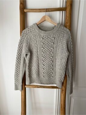 J.Crew Popcorn Chunky Cable-Knit Crewneck Grey Sweater Small Lamb Wool Blend